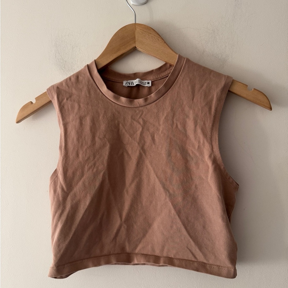 Zara Mauve Brown Sleeveless Cropped Tank Top